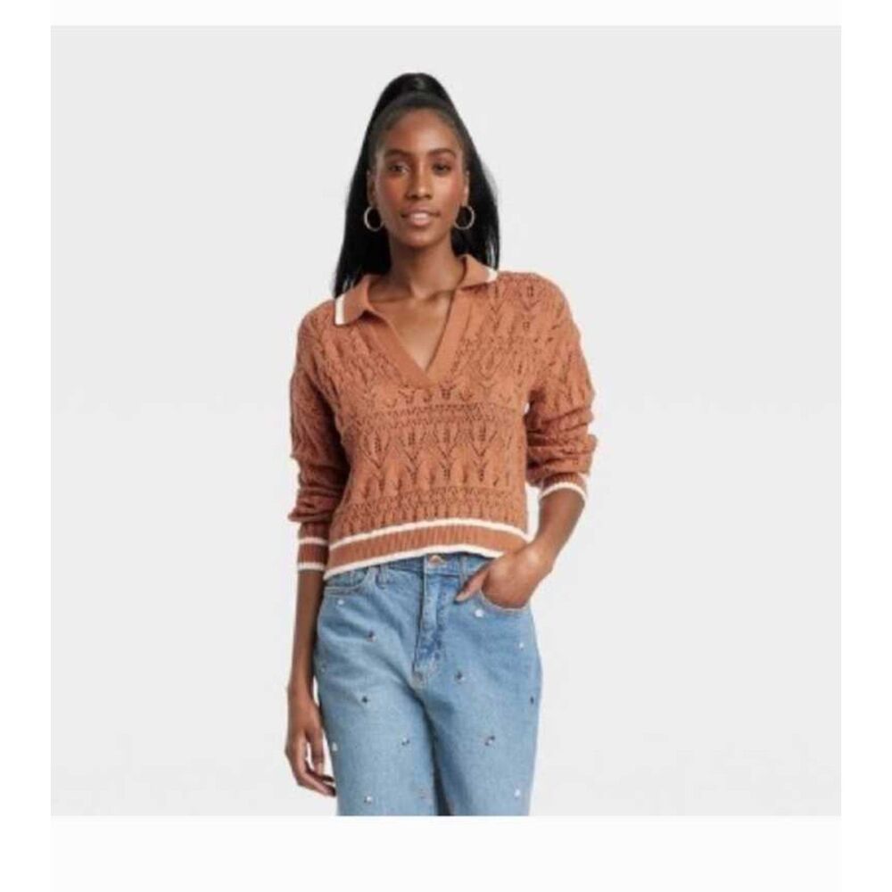 Target - Universal Threads Cotton cropped collared knitted Sweater size S